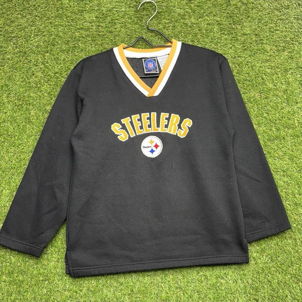 Pittsburgh Steelers Shirt Youth Medium Gray NFL Football Tee Boys Jersey V Neck